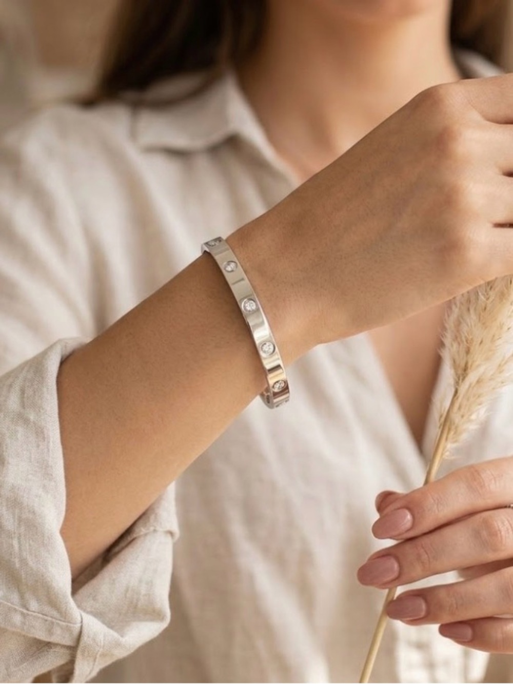 NEW Titanium Love Screw Bangle Bracelet with Cubic zirconia,& Screwdriver opener